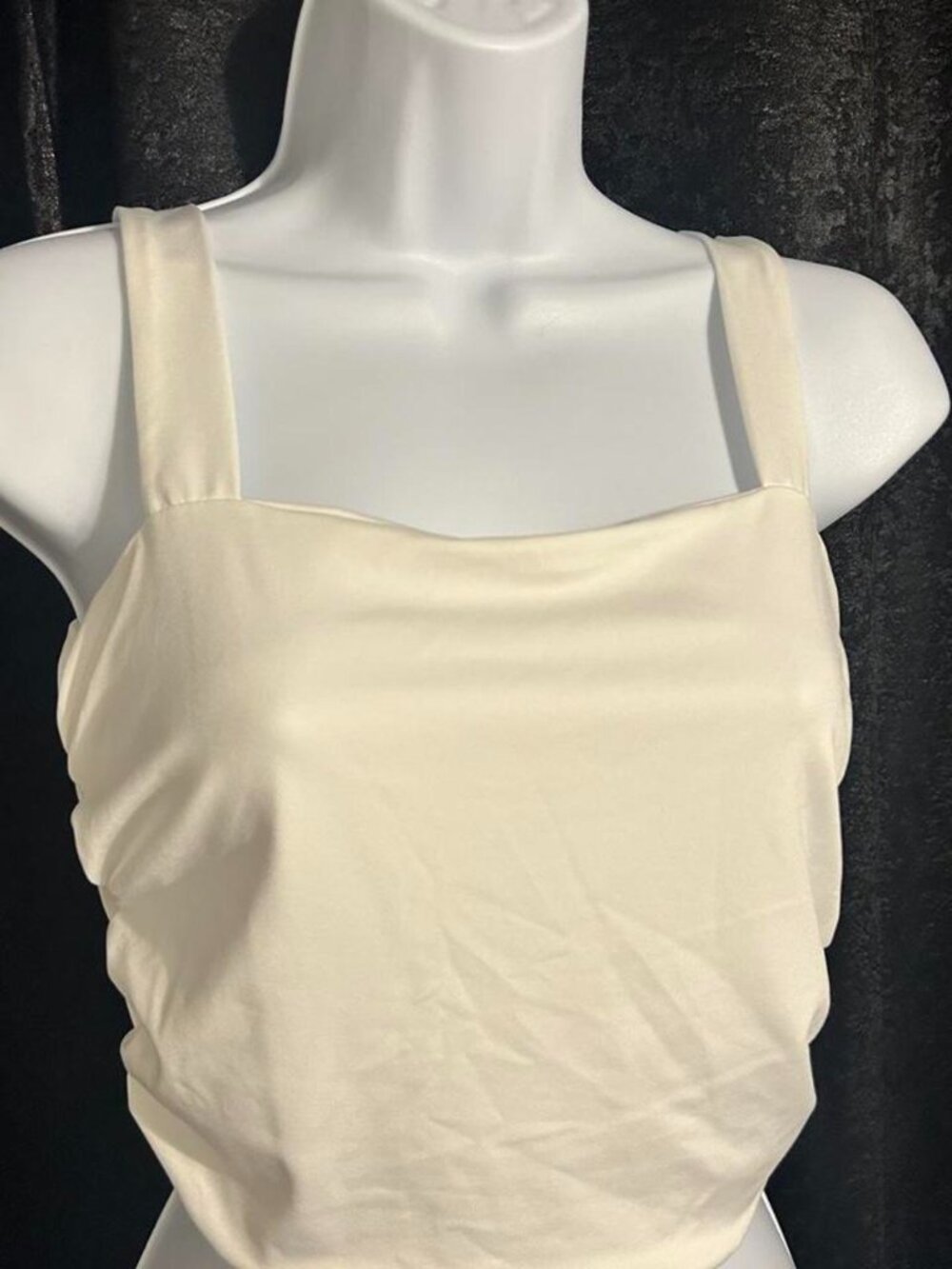 Cream White Square Neck Ruched Crop Tank Top Sleeveless Cami - Picture 1 of 1
